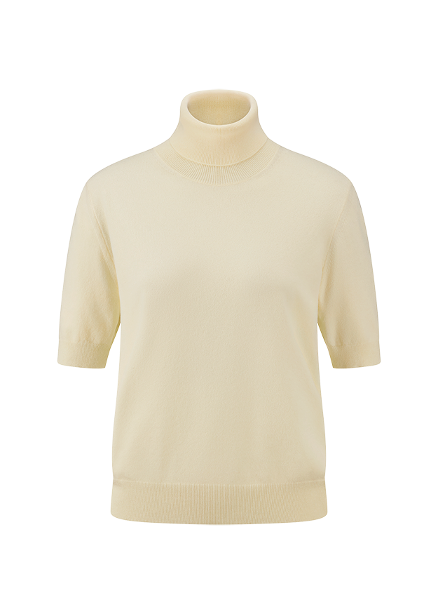 turtleneck, knit, sweater, beige, short-sleeve