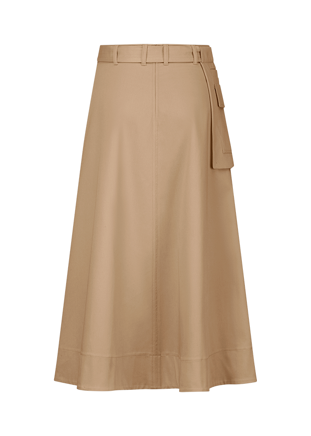 Beige, Midirock, Kragenlos, Gürtelschlaufen, Taschenaufsatz