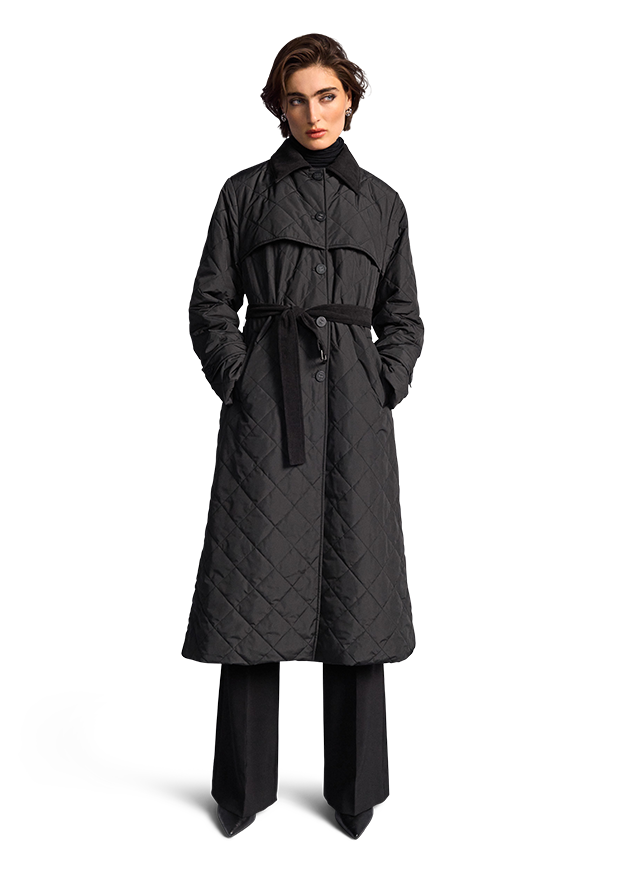 Long Quilted Coat with Belt