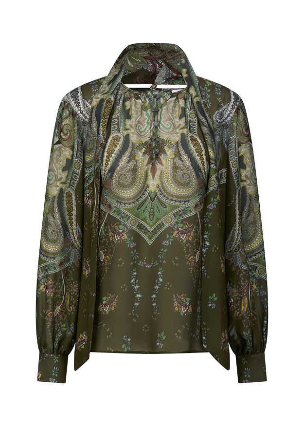 Paisley, Bluse, Grün, Print, Muster
