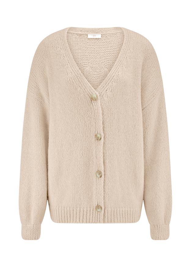 Cardigan, Gestrickte, Beige, Knopfverschluss, Oversized