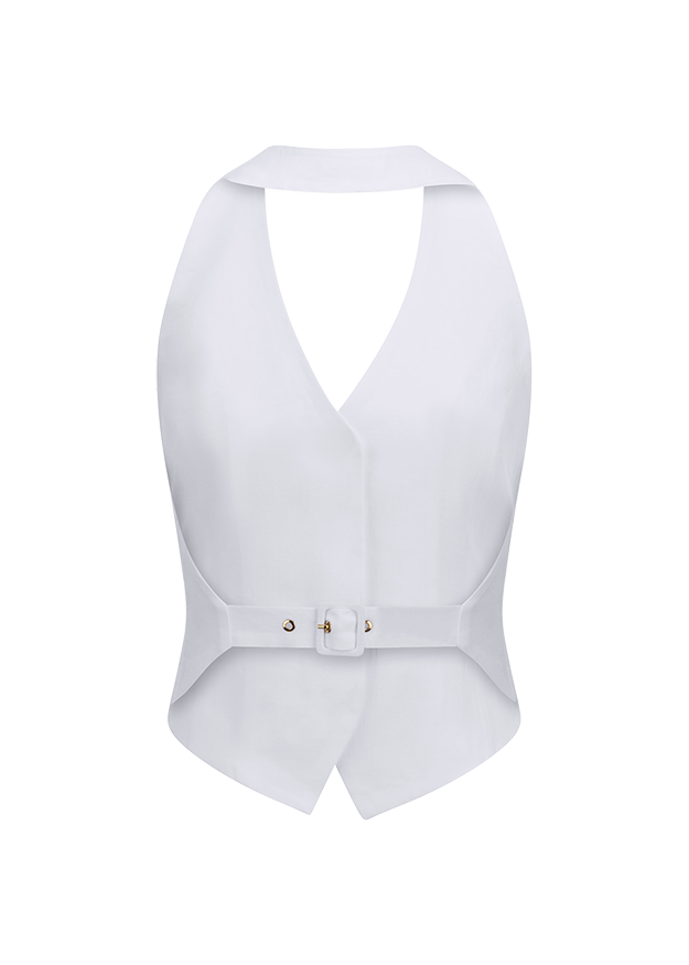 Hemd, Weste, Halsbandlose, White, Gürtel