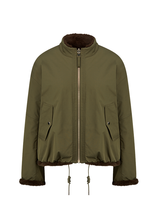 Jacket, Bomber, Olive, Fleece-Lin­ing, Kordelzug