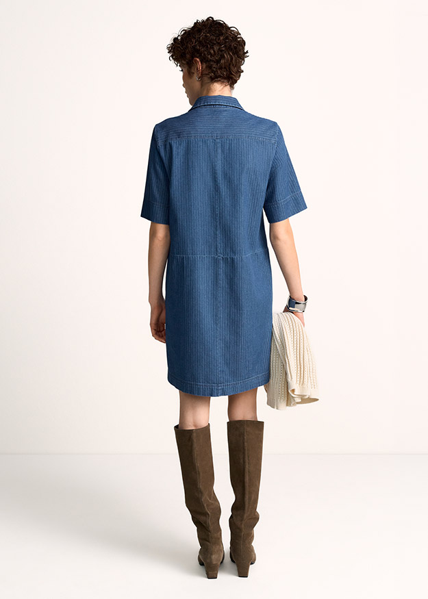 Kleid, Denim, Kurzarm, Knie-länge, Stiefel