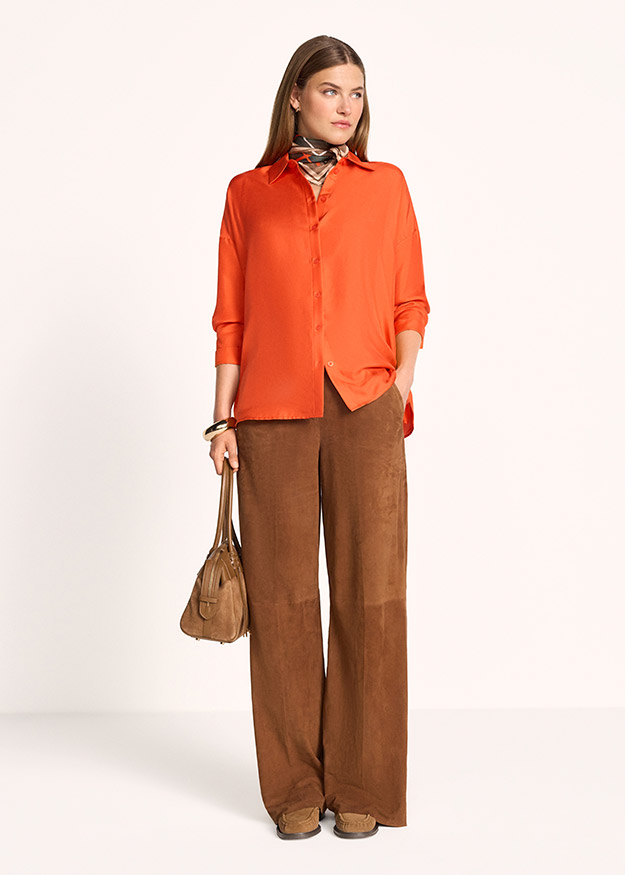 hem-Shirt, orange Bluse, Knopfleiste, Langarm, weites Oberteil