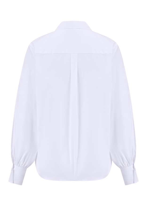 Bluse, Langarm, Weiß, Knopflose Rückseite, Plissee-Falte