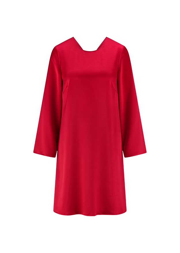 Kleid, langärmelig, Rundhalsausschnitt, A-Linie, Rot