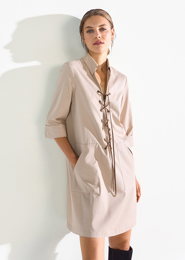 lace up shirt dress Short Sleeve Lace Up Detail Dress White