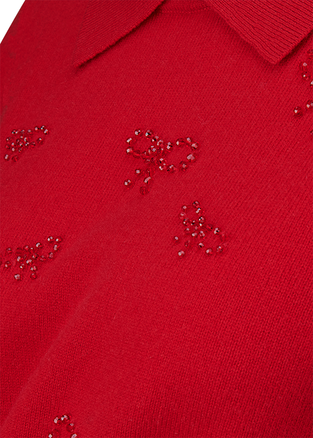 Pullover, Strickstoff, Rot, Strasssteine, Ziermuster