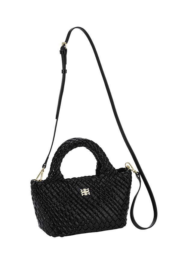 Handtasche, Henkeltasche,  woven, Schwarz, Mini