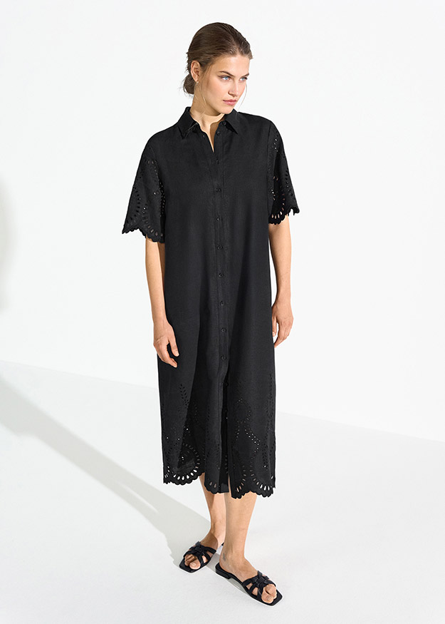 Linen Dress With Eyelet Embroidery Linen Dress With Eyelet Embroidery