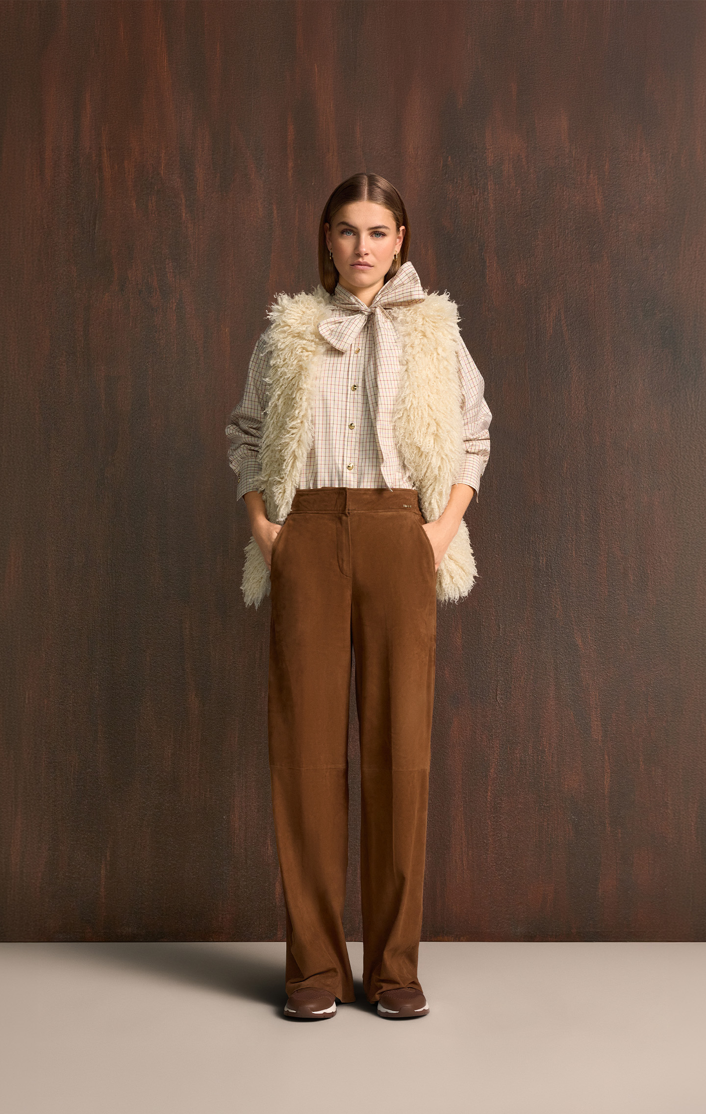Weste, Gilet, Schlichtes Muster, Haarflauschig, Hose aus Lederimitat