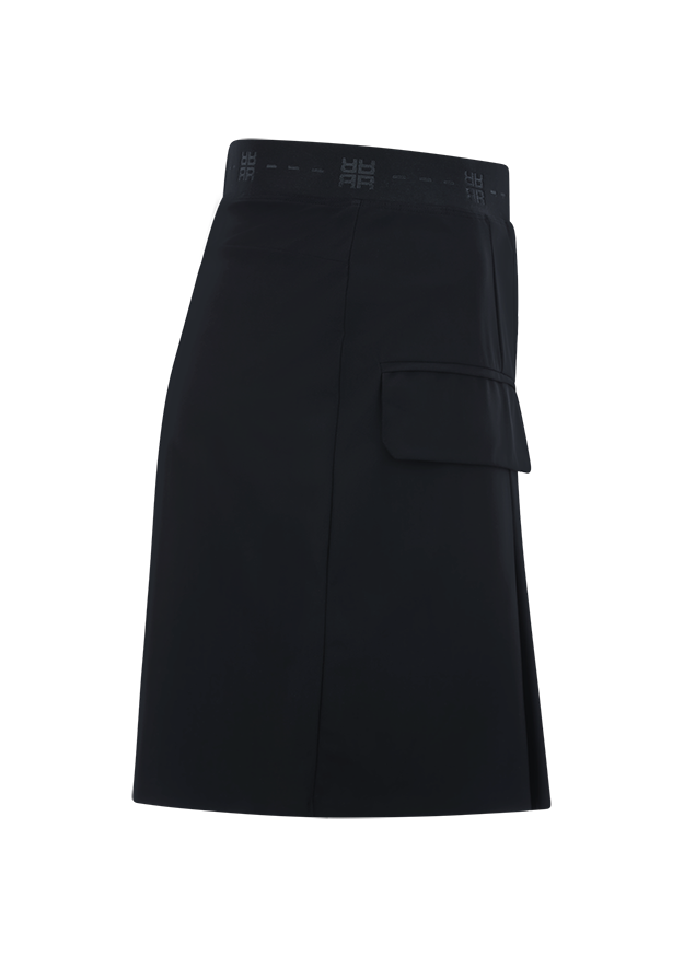 Rock, Seitentasche, Knie-lang, Dunkelgrau/Schwarz, Elastischer Bund