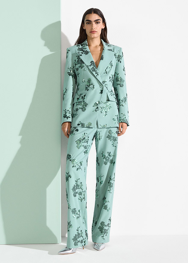 Anzug, Blazer, Hose, Blätterdruck, Mintgrün