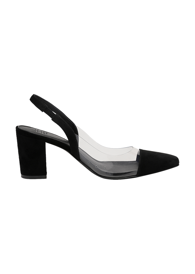 Slingback, Damen, Schwarz, Blockabsatz, Spitzennähe