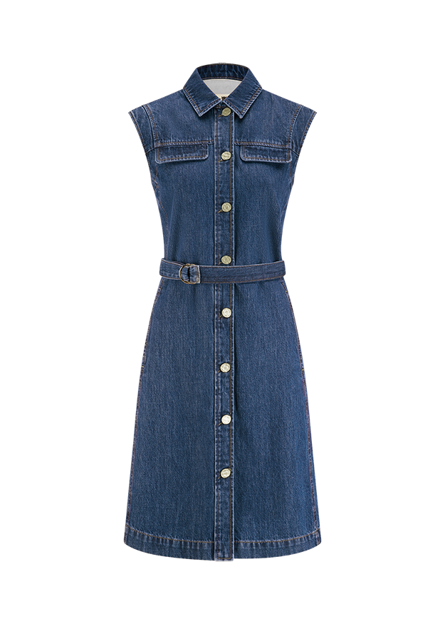 Jeanskleid, Denim, Damen, Knopfleiste, Gürtel