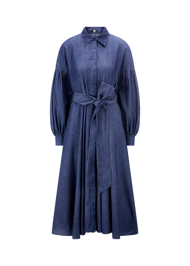 Maxi Denim Dress with Balloon Sleeves Size: 46, Colour: dark blue used Maxi Denim Dress with Balloon Sleeves Size: 46, Colour: dark blue used