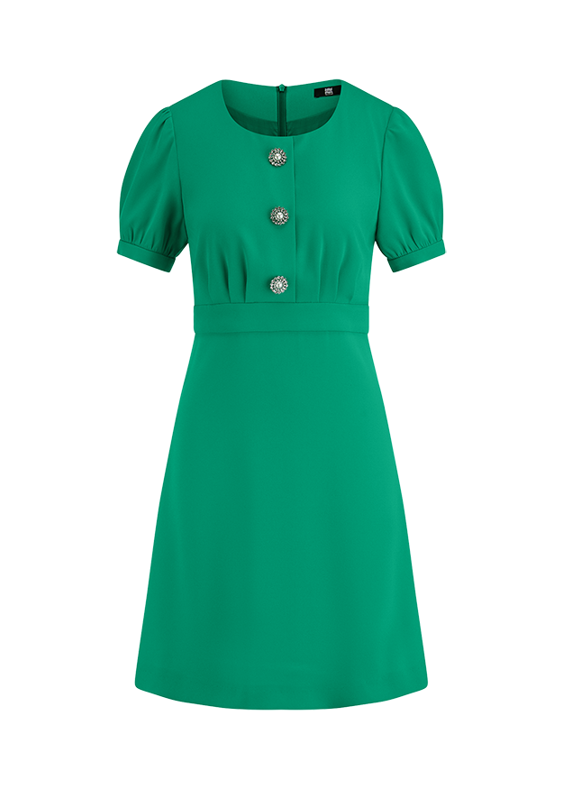 dress, grün, kurzärmelig, Knöpfe, Empire-Taille
