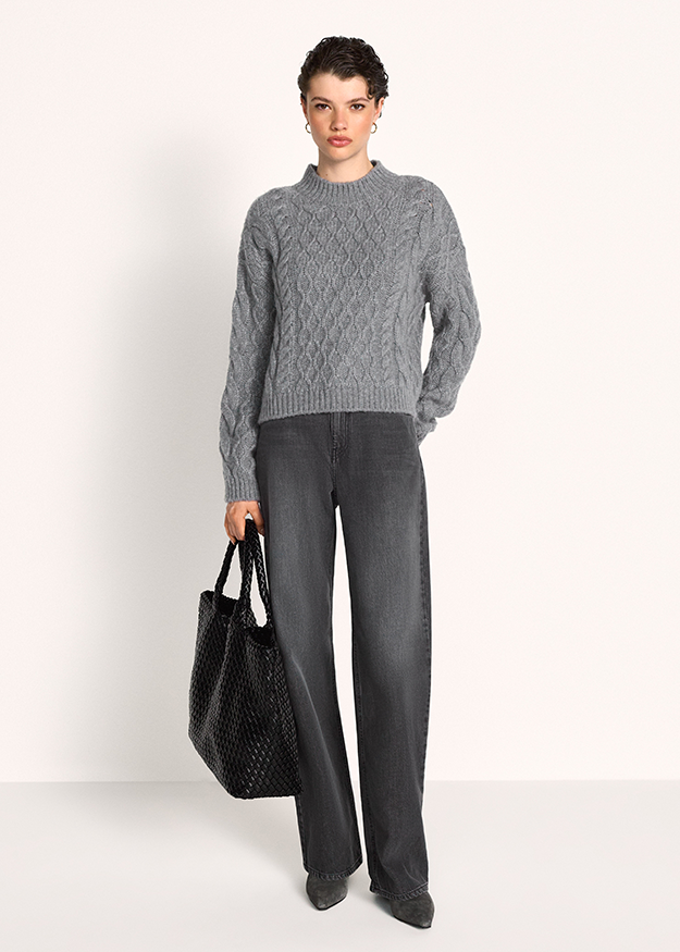 Pullover, Cable Knit, Große Größe, Grå Farbe, Wollmix