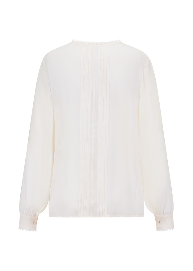Bluse, Weiß, Langarm, Falten, Stoff