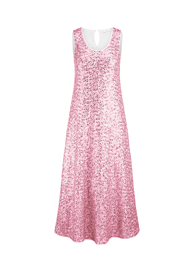Ballkjole, Glitter, Sequin, Ärmellose, Rosé
