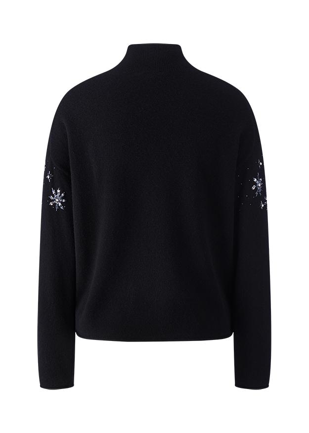 Pullover, Schwarz, Rollkragen, Lange Ärmel, Strassverzierung