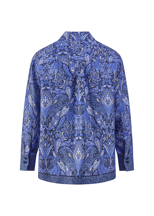 Hemd, Bluse, Blütenmuster, Langarm, Blau