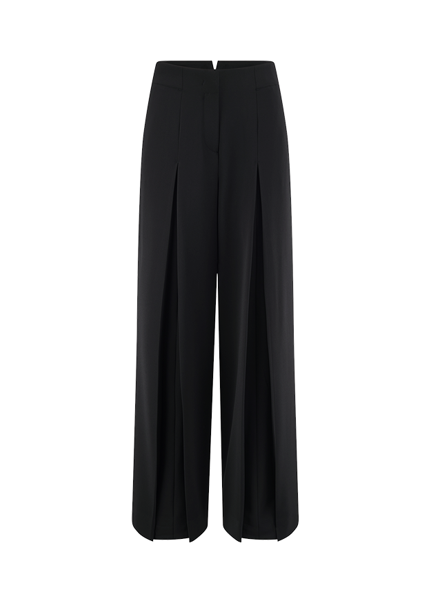 Schwarze Hose, Weites Bein, Bundfalten, Lange Hose