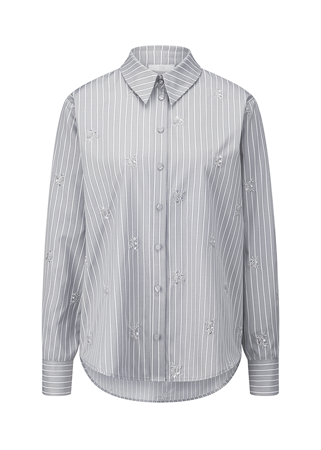 Streifen, Bluse, Knopfleiste, Longsleeve, Embroidered floral