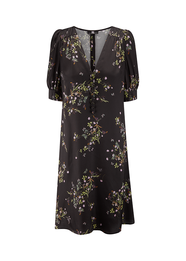 kota silk blend evolution dress Allsaints Kota Amare Floral Eco-Viscose Midi Dress - Black