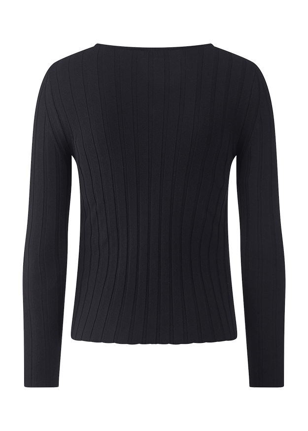 Pullover, Rippenstrick, Langarm, Schwarz, Kleidung