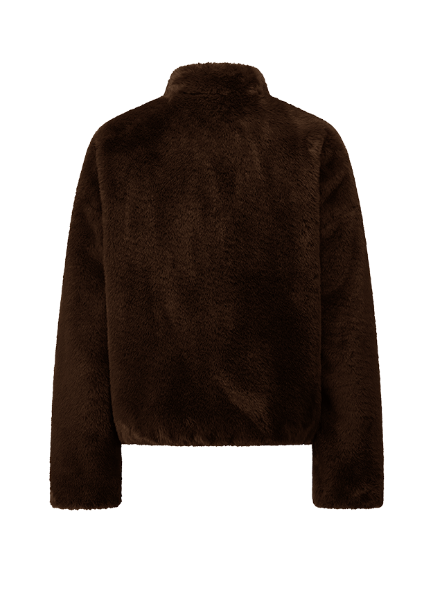 Fauxpelz, Braun, Jacke, Langarm, Kragenlos