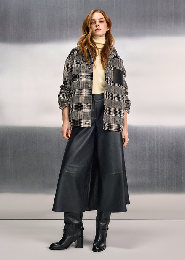Manteljacke, kariertes Muster, Oversized Jacke, Wollmischung, Knopfleiste