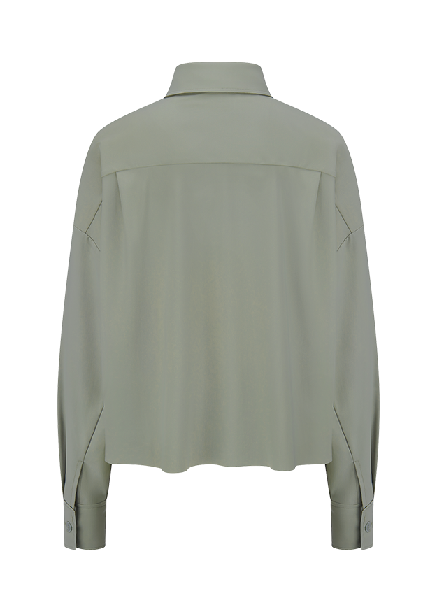bluse, langehalsig, oversized, ecru, knöpfe