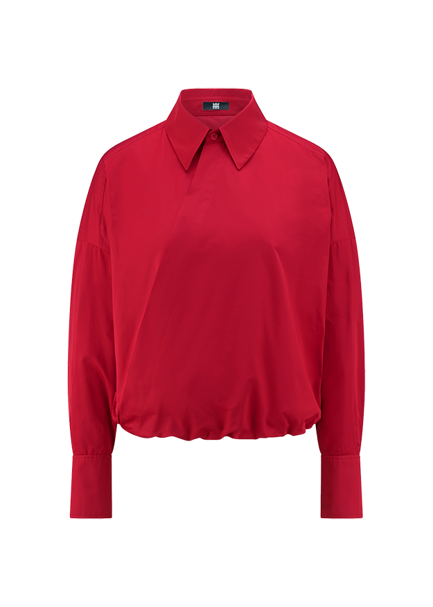 Bluse, Rot, Langer Ärmel, Spitzkragen, Elastischer Saum