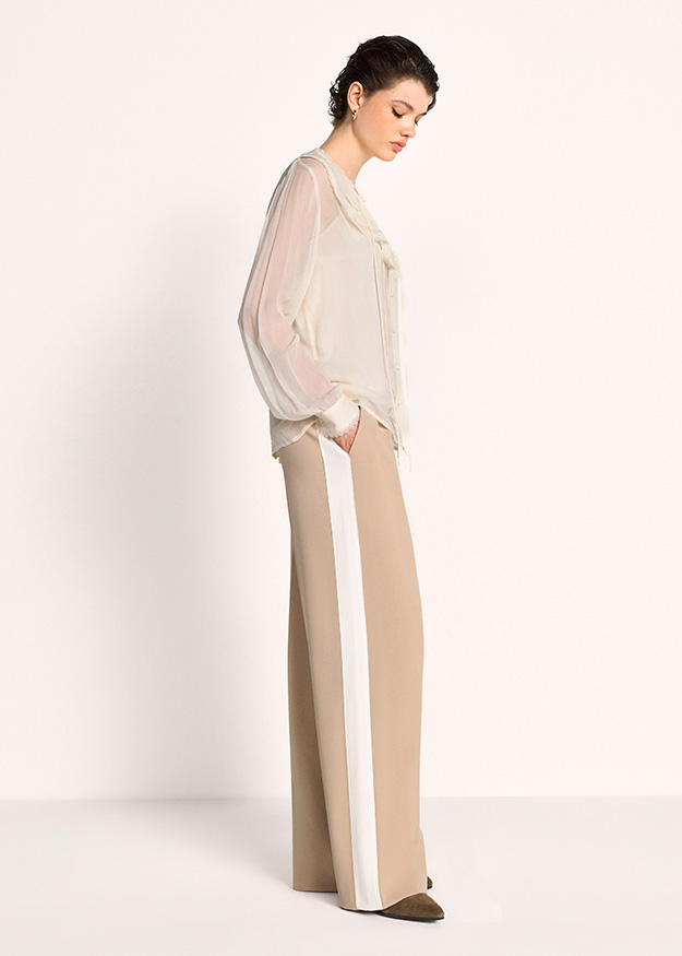 Bluse, Sheer, Creme, Pailletten, Lange Hose