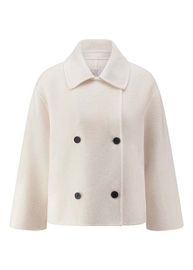 Wollmantel, Parka, Double-Breasted, Beige, Kurze Form