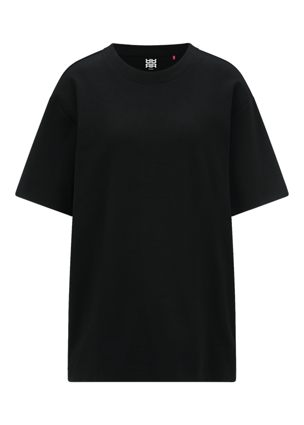 Tee, Schwarz, Kurzarm, Rundhals, Einfarbig