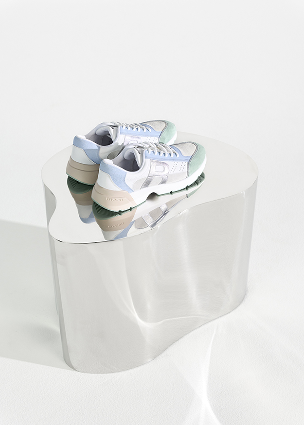 Sneaker, Low-cut, Mesh, Pastell, Grau-Beige-Blau