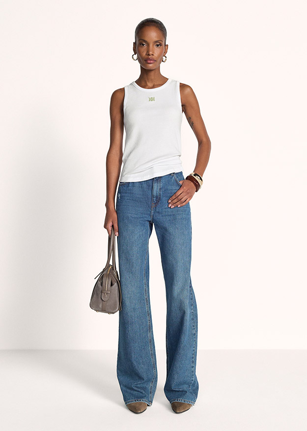 Tanktop, Weiß, Jeans, Weite Passform, Accessoires