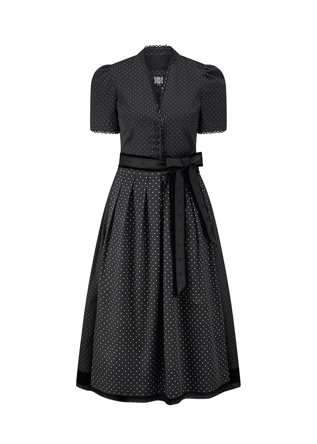 Kleid, Polka Dot, Gürtel, Taillierter Schnitt, Knielang