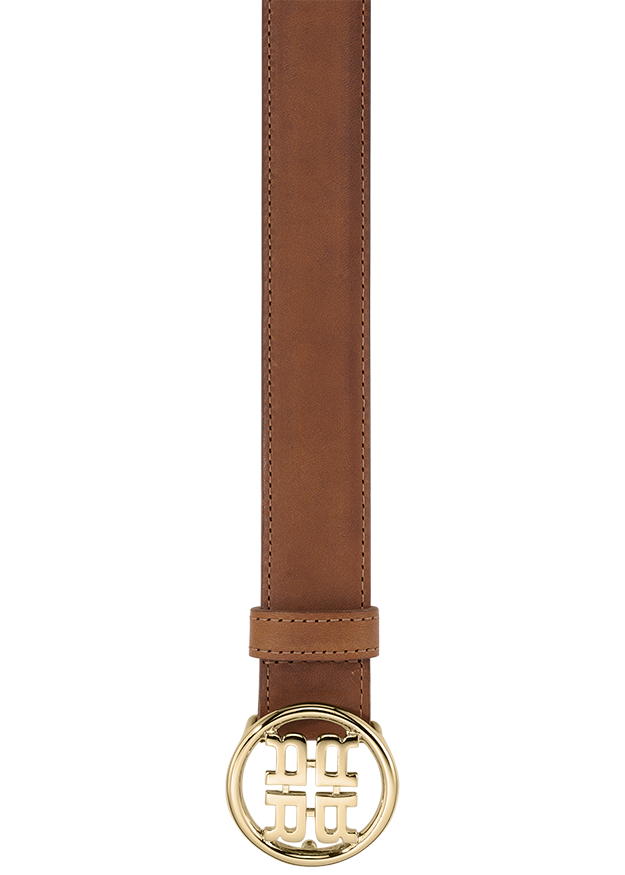 leder, gürtel, metallverschluss, runde buckle?, sandbraun