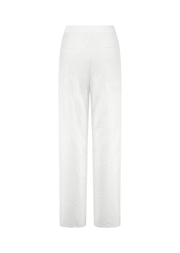 Hose, weissemusterierte Hose, weite Passform, weiße Hose, Musterhose