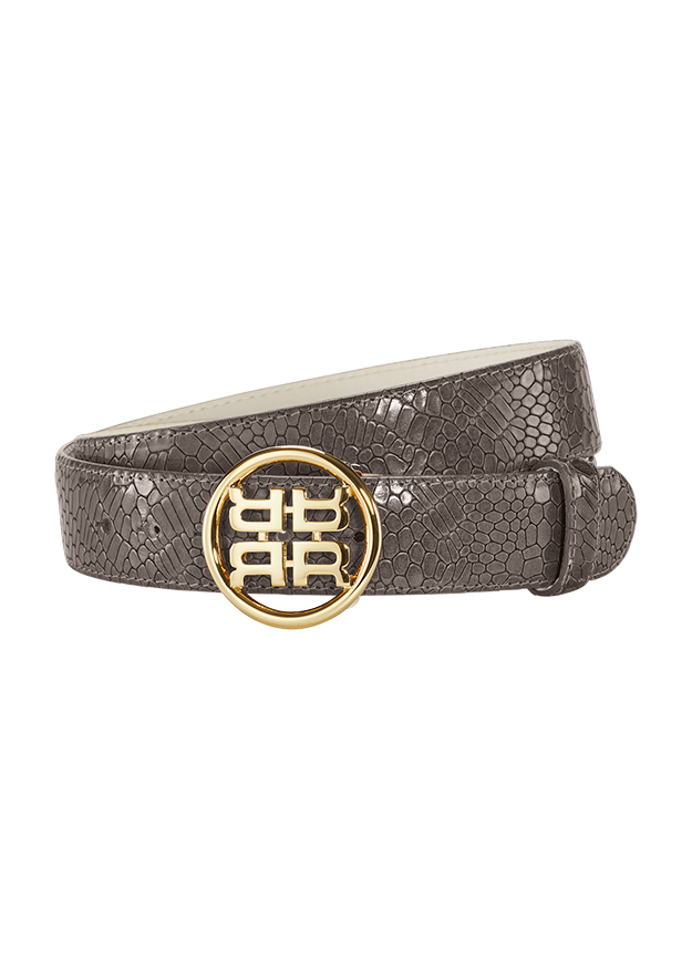 Leather belt with logo buckle