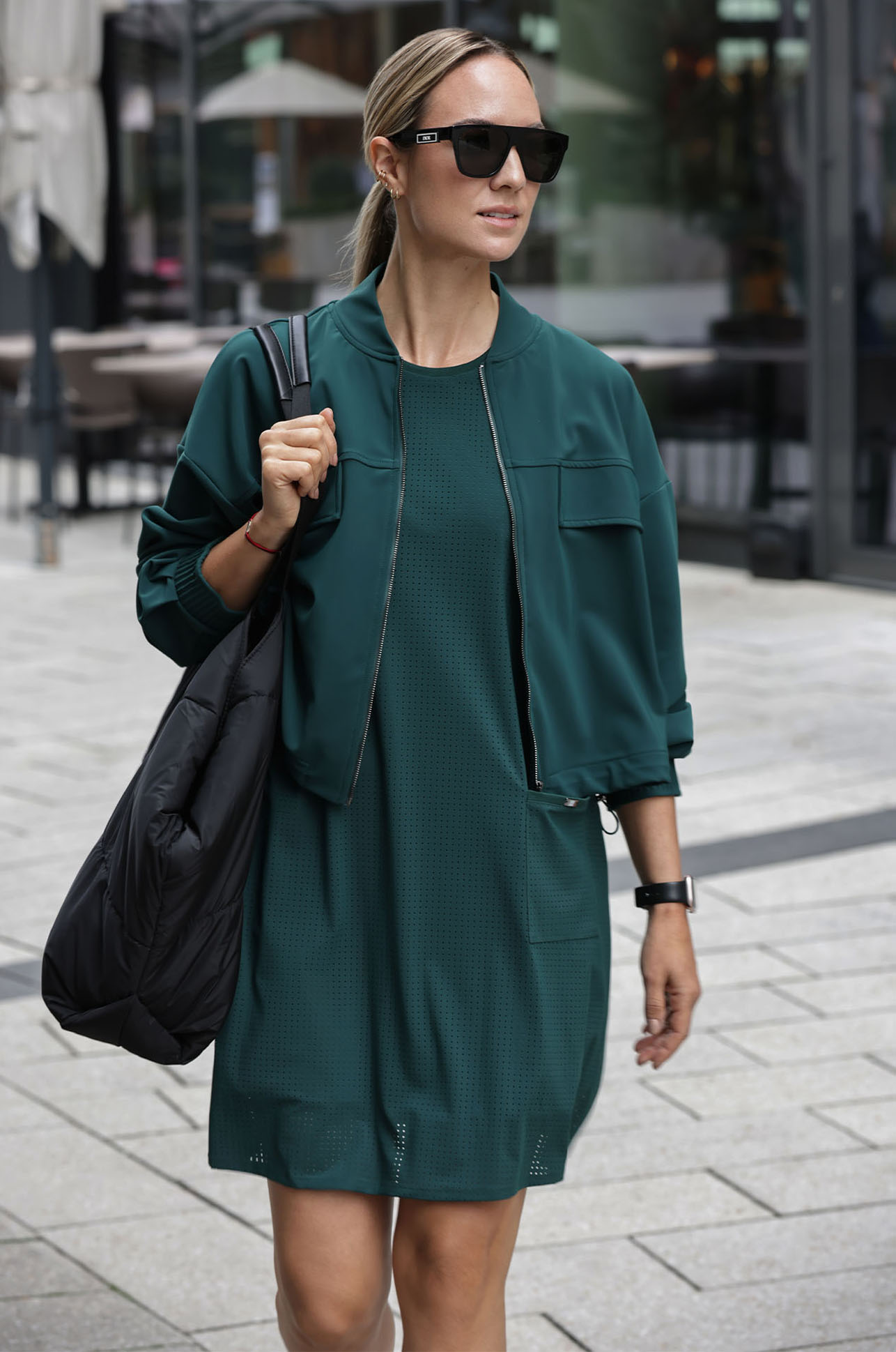 Jacke, Türkis, Reißverschluss, Oversize, Tasche