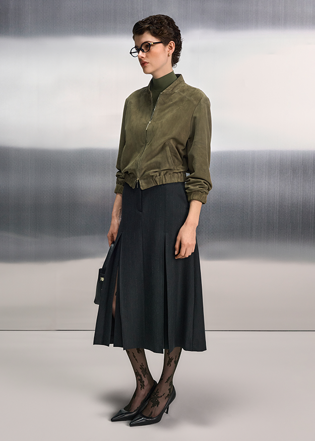 Jacket, Lederjacke, Reißverschluss, Schwarzer Rock, Druckstrumpfhose