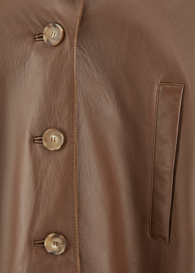 leder, jacke, knöpfe, tasche, bräunlich