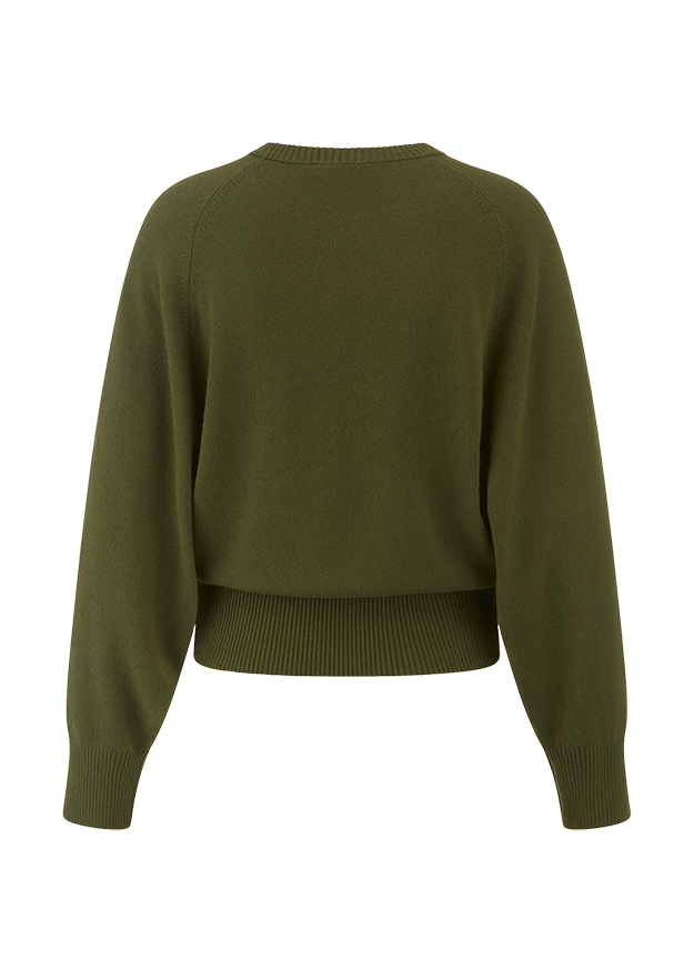 Pullover, Knit, Olivgrün, Langarm, Rippenbund