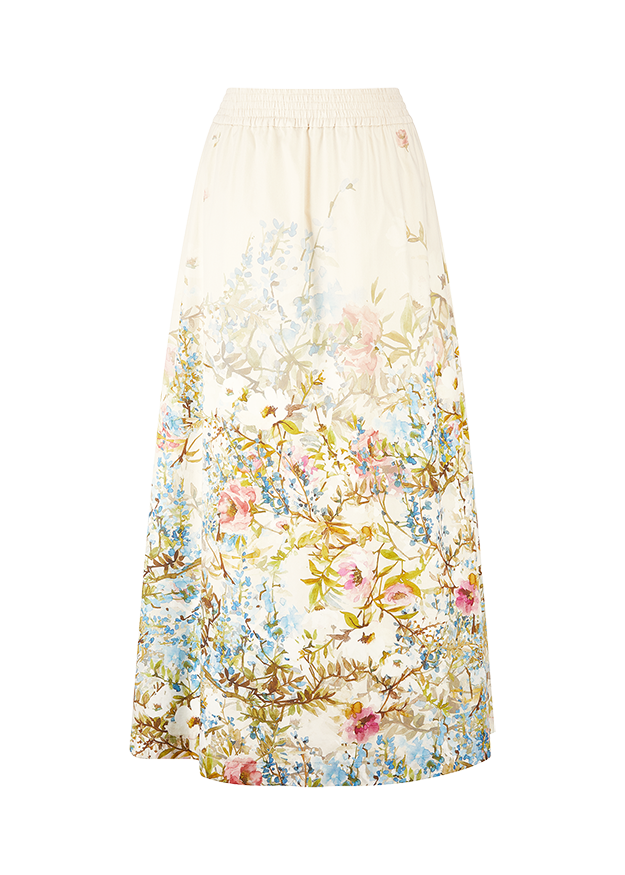 Rockskirt, Florales Muster, Midi-Länge, Hellcreme, Weiche Stoffe