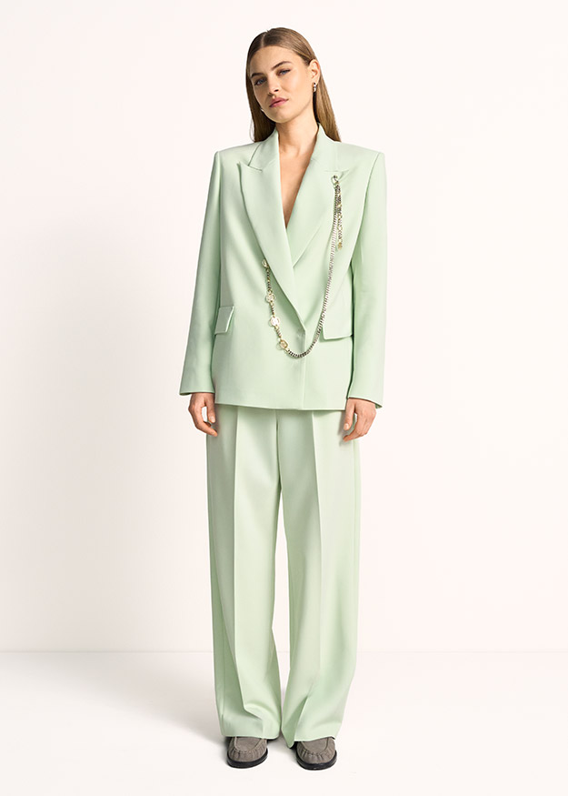 mint, Blazer, Hosen, Zwei-teilige, Kettchen-Akzent